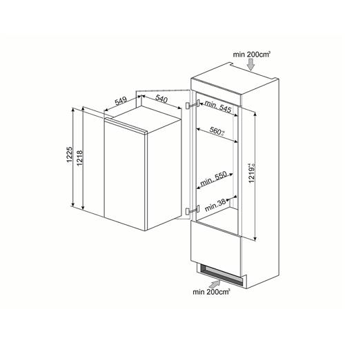 Smeg S7192CS2P1 Frigocongelatore | Da incasso | Classe energetica A++ | 187 L, Da incasso, A