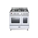 De'Longhi MEM965TWXED Cucina Libera installazione | Classe A/B | bianco, piano acciaio, 5 gas 1 TC, griglie ghisa, princ.elettr. multif. (8), 3D, ausiliario elettr. (5), progr.elettr, vano scaldavivande