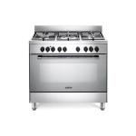 De'Longhi GEMMA96MED Cucina Libera installazione | Classe A | acciaio inox lucido, 5 gas (1TC), griglie ghisa, multif. 9 funz., 3D, progr. fine cottura, vano scaldavivande