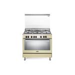 De'Longhi PEMC96ED Cucina Libera installazione | Classe A | crema, 5 gas (1 TC) griglie piattina mat, con piedoni inox, multif (9), cop vetro, vano scaldavivande