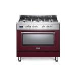De'Longhi PRO96MRED Cucina Libera installazione | Classe A | rosso bordeaux, 5 gas (1TC), griglie ghisa, multif. 9 funz., 3D, progr.elettr, vano scaldavivande