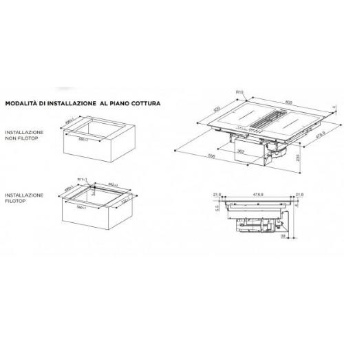 Faber GALILEO SMART BK F600 + KIT LL H60 - 340.0627.228 Piano cottura a induzione con cappa aspirante integrata Incasso