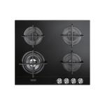 De'Longhi NSL460N Piano cottura Incasso | Classe 60 | vetro temperato nero, 4 gas (1 TC), griglie ghisa