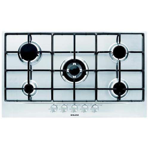 GLEMGAS GT955IX Piano cottura a gas Incasso | 5 fuochi, 90 cm, Inox