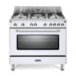De'Longhi MGV965WXED2 Cucina Libera installazione | Classe A | bianco, piano acciaio, 5 gas (1TC), griglie ghisa, gas ventilato 6 funz., acc.ne sottomanopola, grill elettrico, vano scaldavivande