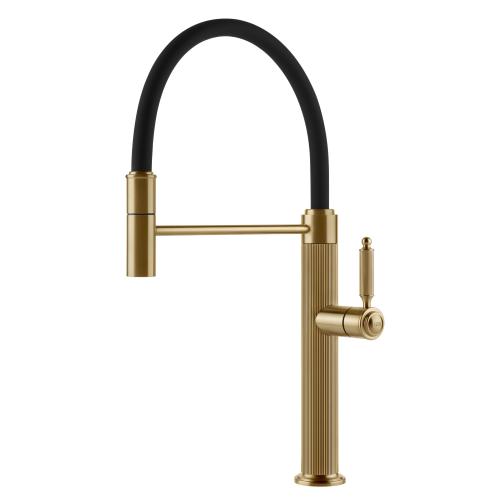 Gessi VENTI20 Semiprofessionale Gold Brushed PVD - 60634#716 Miscelatore Lavello | Oro Spazzolato Pvd, Canna semiprofessionale doppia funzione, Altezza canna 250 mm