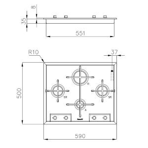 Foster Veronika 4G New Inox - 7066052 Piano cottura a gas Incasso | Acciaio inox AISI 304 satinato, Dimensioni 760x500, Griglie in ghisa, coprispartifiamma smaltati