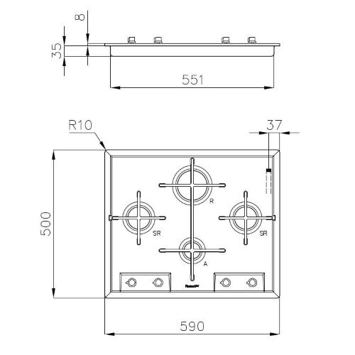 Foster Veronika 4G New Inox - 7066052 Piano cottura a gas Incasso | Acciaio inox AISI 304 satinato, Dimensioni 760x500, Griglie in ghisa, coprispartifiamma smaltati