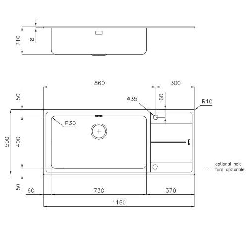 Foster Evo 1Vdx71+Sc B8 116 - 3216051 Lavello Incasso | Acciaio Inox, doppia vasca, sgocciolatoio integrato