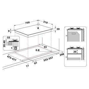 Hotpoint-Ariston PCN 750 T (AV) R /HA Piano cottura a gas incasso 5 fuochi gas, accensione elettronica, griglie smaltate