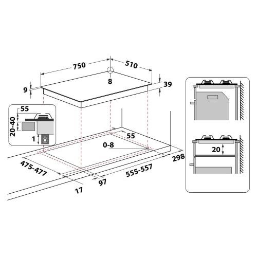 Hotpoint-Ariston PCN 750 T (AV) R /HA Piano cottura a gas incasso 5 fuochi gas, accensione elettronica, griglie smaltate