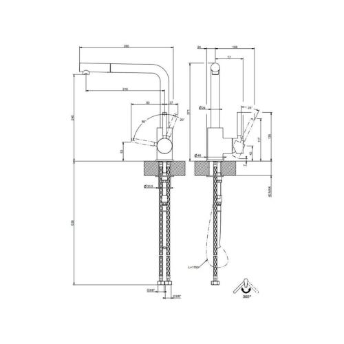 Gessi NEUTRON Monogetto Matte Black - 17169#299 Miscelatore Lavello | Nero Opaco, Bocca monogetto fissa, Portata ridotta water saving
