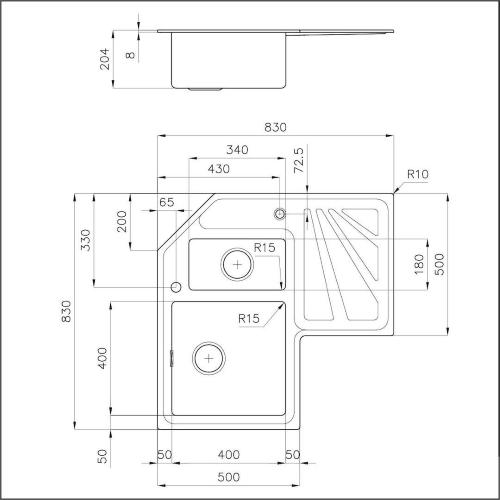 Foster Angolo 1V40+1V18X40 Ks - 3308050 Lavello Incasso | Lavello angolare inox, doppia vasca, installazione sottotop