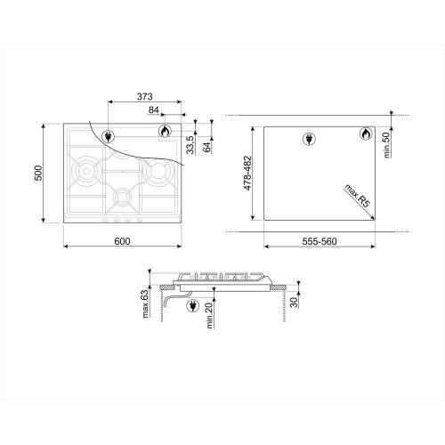 Smeg SER60SGH3 Piano cottura a gas incasso 4 fuochi gas, accensione elettronica, griglie in ghisa | Classe energetica -