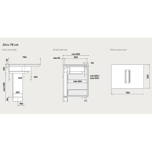 Falmec ZERO 76 VETRO NERO LUCIDO RAL 9005 - CUZQ76.05P8#ZZZN460F Cappa Incasso | Cappa da cucina, Finitura vetro nero lucido, Potenza di aspirazione 700 m³/h