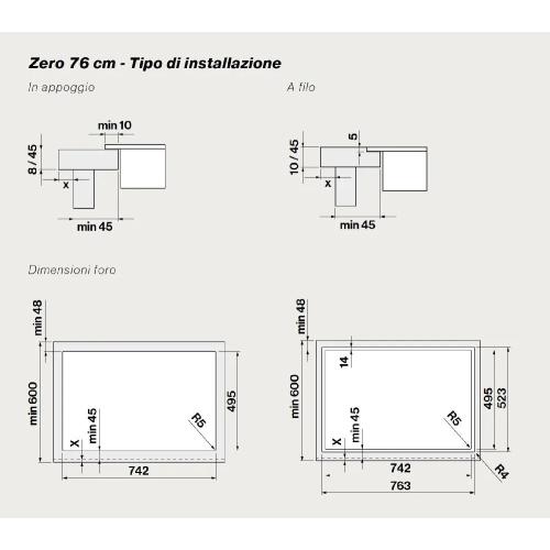 Falmec ZERO 76 VETRO NERO LUCIDO RAL 9005 - CUZQ76.05P8#ZZZN460F Cappa Incasso | Cappa da cucina, Finitura vetro nero lucido, Potenza di aspirazione 700 m³/h