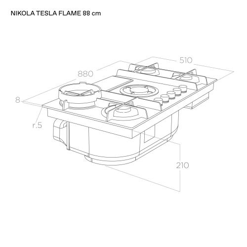 elica NIKOLATESLA FLAME EVO BL/A/88 - PRF0196341 Piano cottura a gas con cappa aspirante integrata