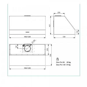 Falmec Zeus Pro 120 P.E. Inox 220-240V - 50-60Hz T100 S/Filtro Cappa Parete | Acciaio inox, aspirazione perimetrale, 1000 m³/h