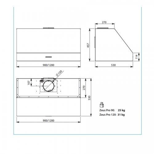 Falmec Zeus Pro 120 P.E. Inox 220-240V - 50-60Hz T100 S/Filtro Cappa Parete | Acciaio inox, aspirazione perimetrale, 1000 m³/h
