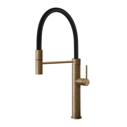 Gessi GESSI 316 Semiprofessionale Warm Bronze Brushed PVD - 60012#726 Miscelatore Lavello | Bronzo Caldo Spazzolato Pvd, Canna semiprofessionale doppia funzione, Altezza canna 250 mm