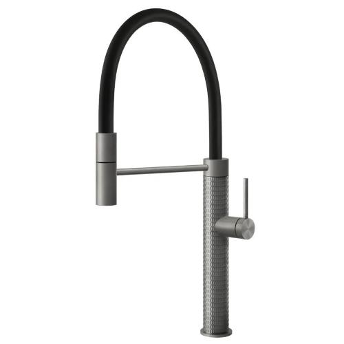 Gessi GESSI 316 Semiprofessionale Steel Brushed - 60012#239 Miscelatore Lavello | Acciaio Inox Spazzolato, Canna semiprofessionale doppia funzione, Altezza canna 250 mm