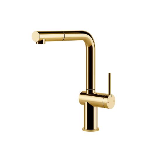 Gessi INEDITO Monogetto Gold PVD - 60433#246 Miscelatore Lavello | Oro Lucido Pvd, Bocca monogetto fissa, Portata ridotta water saving
