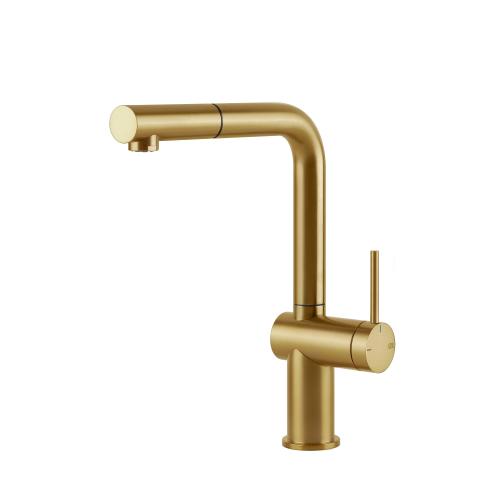Gessi INEDITO Monogetto Gold Brushed PVD - 60433#716 Miscelatore Lavello | Oro Spazzolato Pvd, Bocca monogetto fissa, Portata ridotta water saving