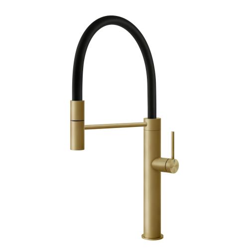 Gessi GESSI 316 Semiprofessionale Brass Brushed PVD - 60010#727 Miscelatore Lavello | Ottone Spazzolato Pvd, Canna semiprofessionale doppia funzione, Altezza canna 250 mm