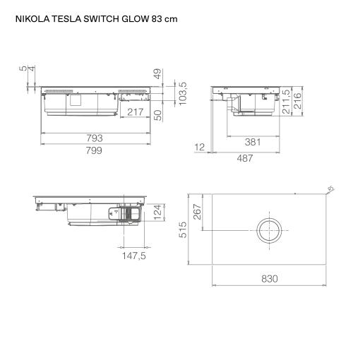 elica NIKOLATESLA SWITCH GLOW RAW BR/A/83 - PRF0200583 Piano cottura a induzione con cappa aspirante integrata Incasso | Classe A+ | Finitura Raw brushed, comandi touch, LED edge light